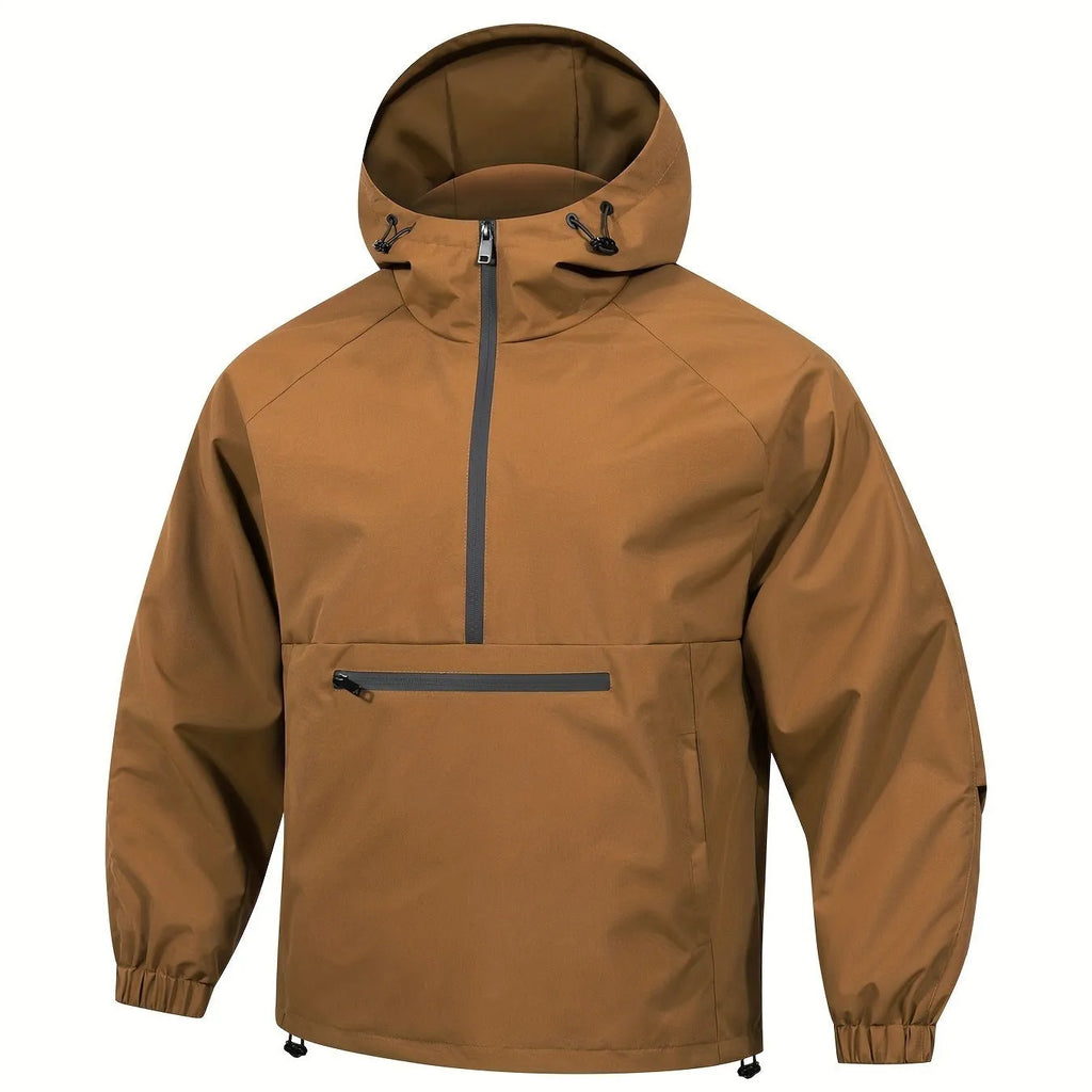 Men's Korean-style corduroy half-zip hooded sweater jacket in light grey colour