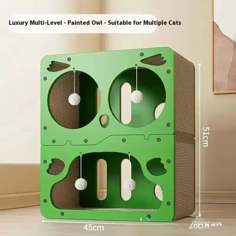 Double layer cat scratching board and nest bed in a choice of cute styles including owl and cat head designs.