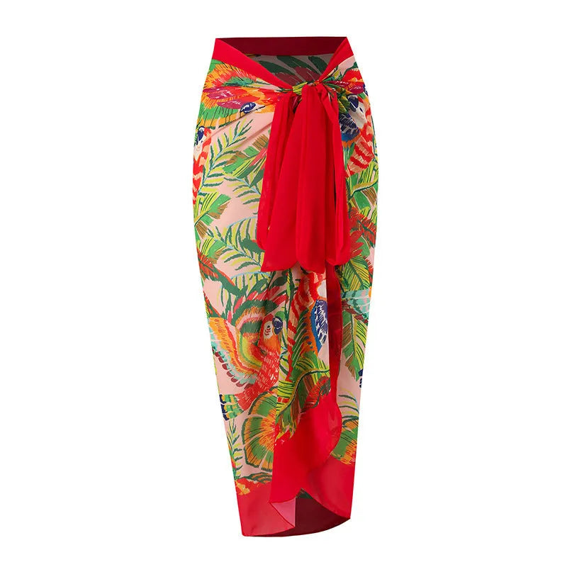 Women's one-piece swimsuit with matching printed gauze skirt set for swimming holidays