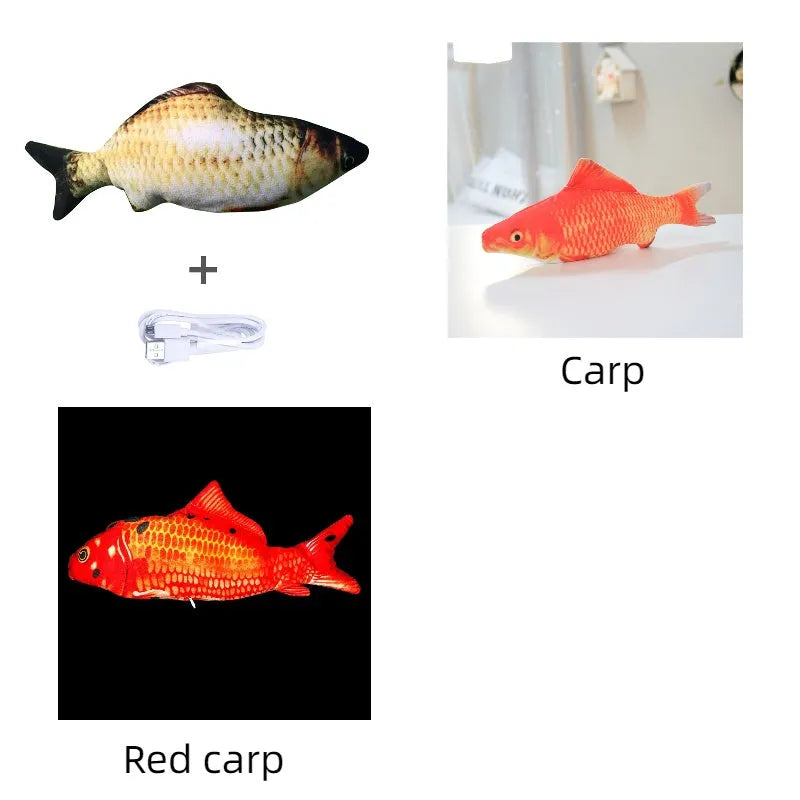 Electronic jumping fish cat toy with USB charging cable, 30cm multicolour fish design