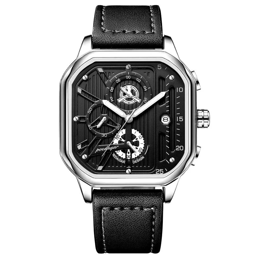 Men's black and gold quartz sports watch with belt-style strap and 8mm metal case.