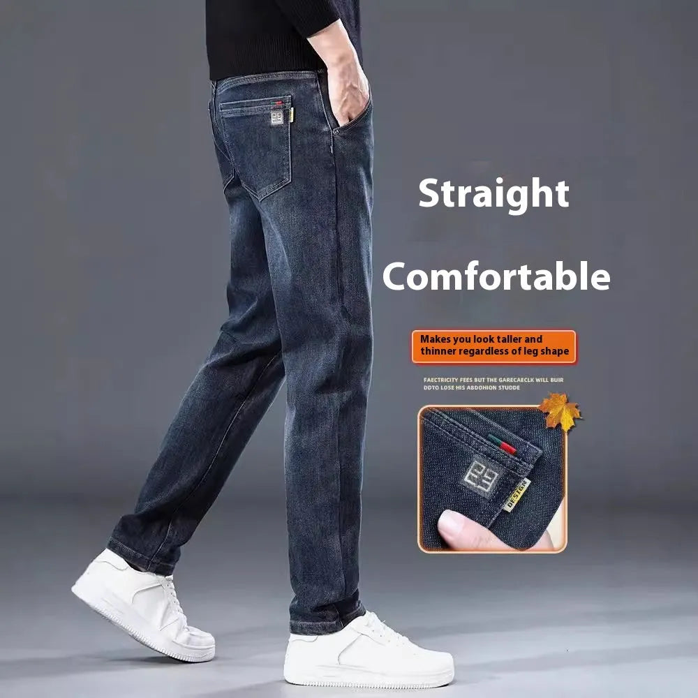 Slim straight casual trousers in blue grey colour with mid-waist design and micro-elastic fabric