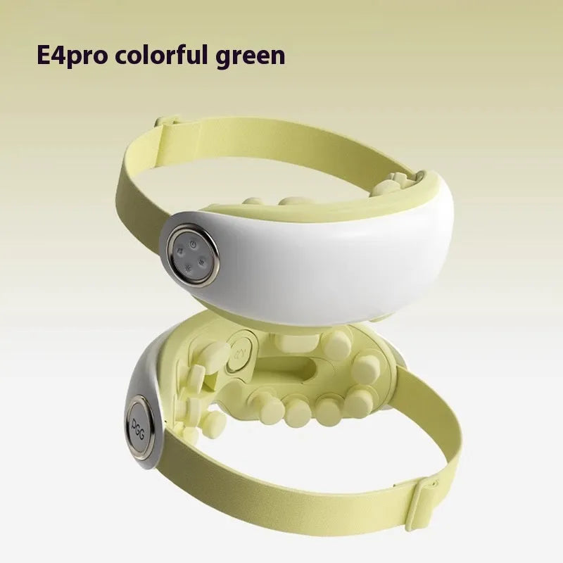 Rechargeable Bluetooth eye hot compress and massage mask in purplish grey, shown with data cable.