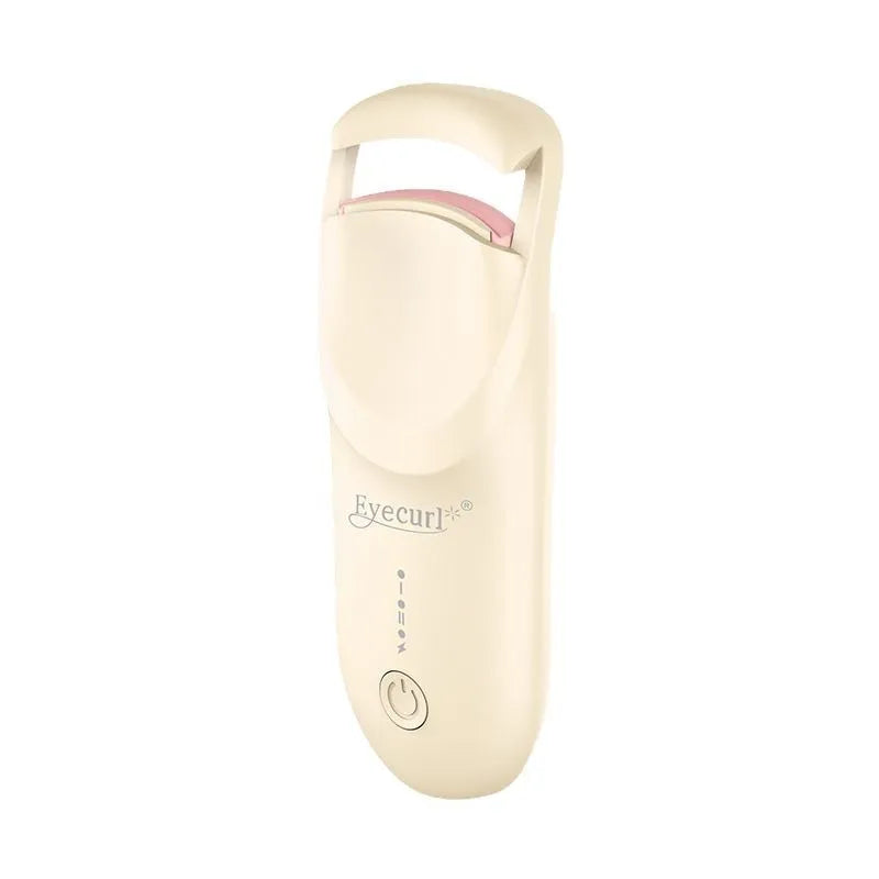 Plastic electric heating eyelash curler with USB cable in cream white colour