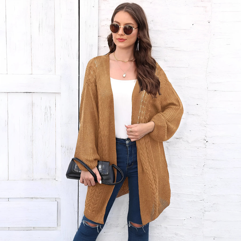 Women's loose-fit acrylic sweater coat cardigan in army green colour
