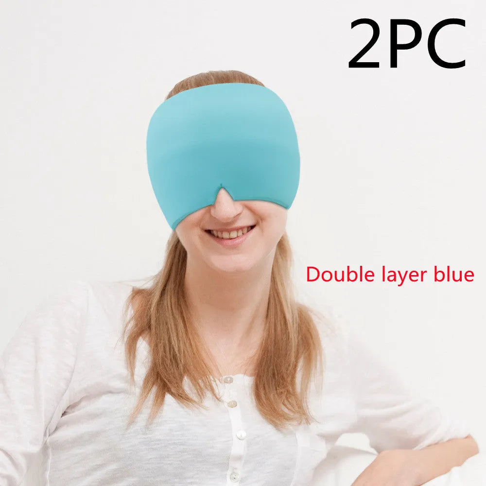 Black reusable gel ice mask for eyes and forehead on a white background