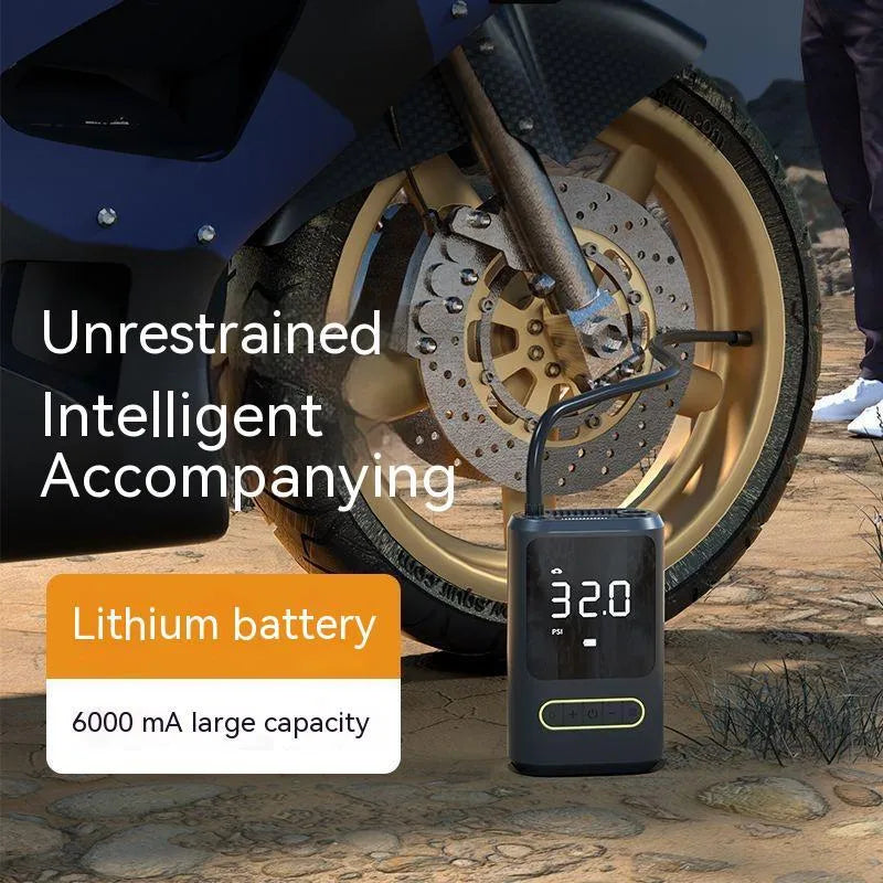 Handheld wireless digital display vehicle air pump with LED light showing pressure reading
