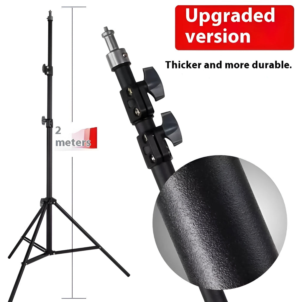Frosted tripod light floor stand with mobile phone holder attached, carbon steel construction