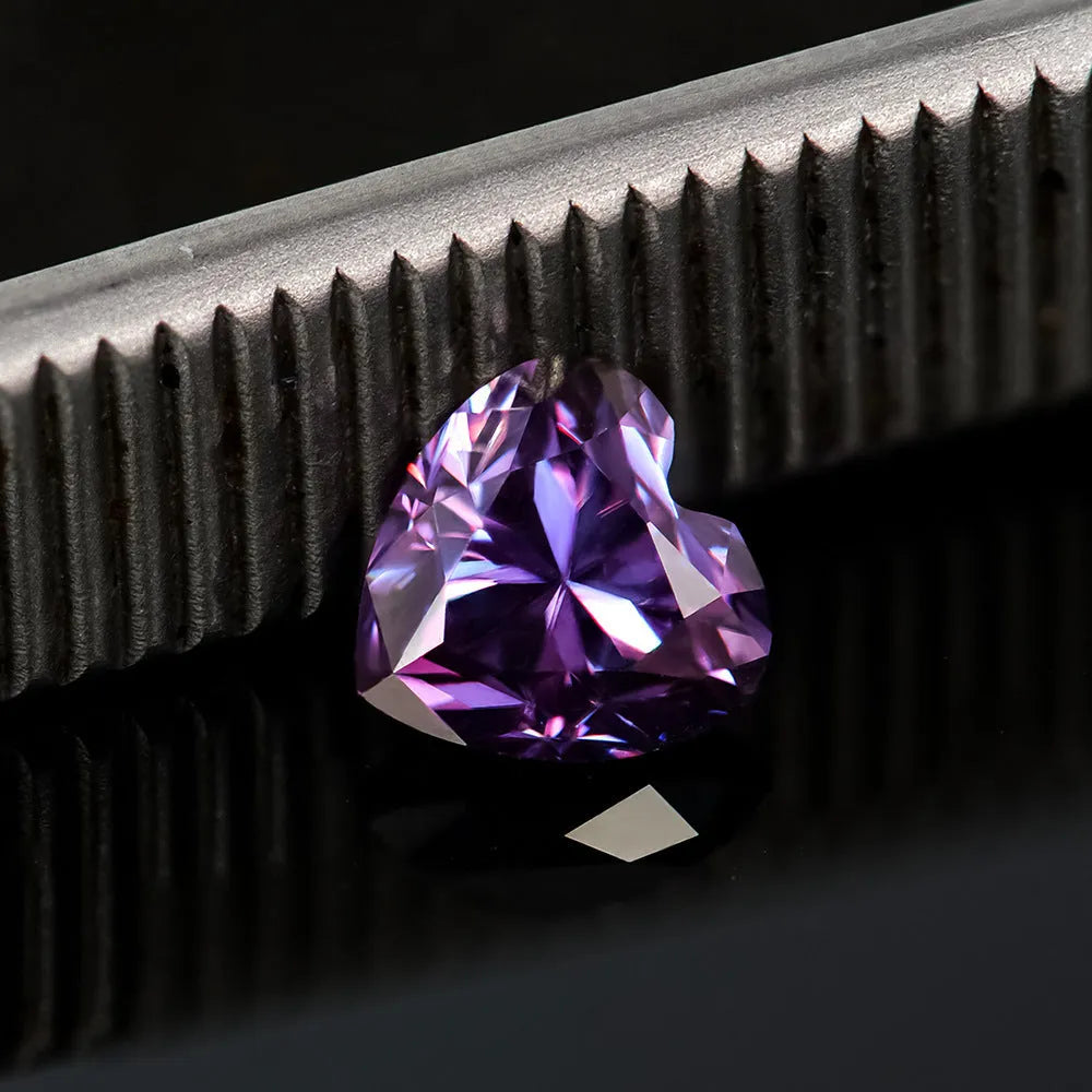Heart-shaped moissanite stone in lemon yellow colour showing precise cut and dimensions