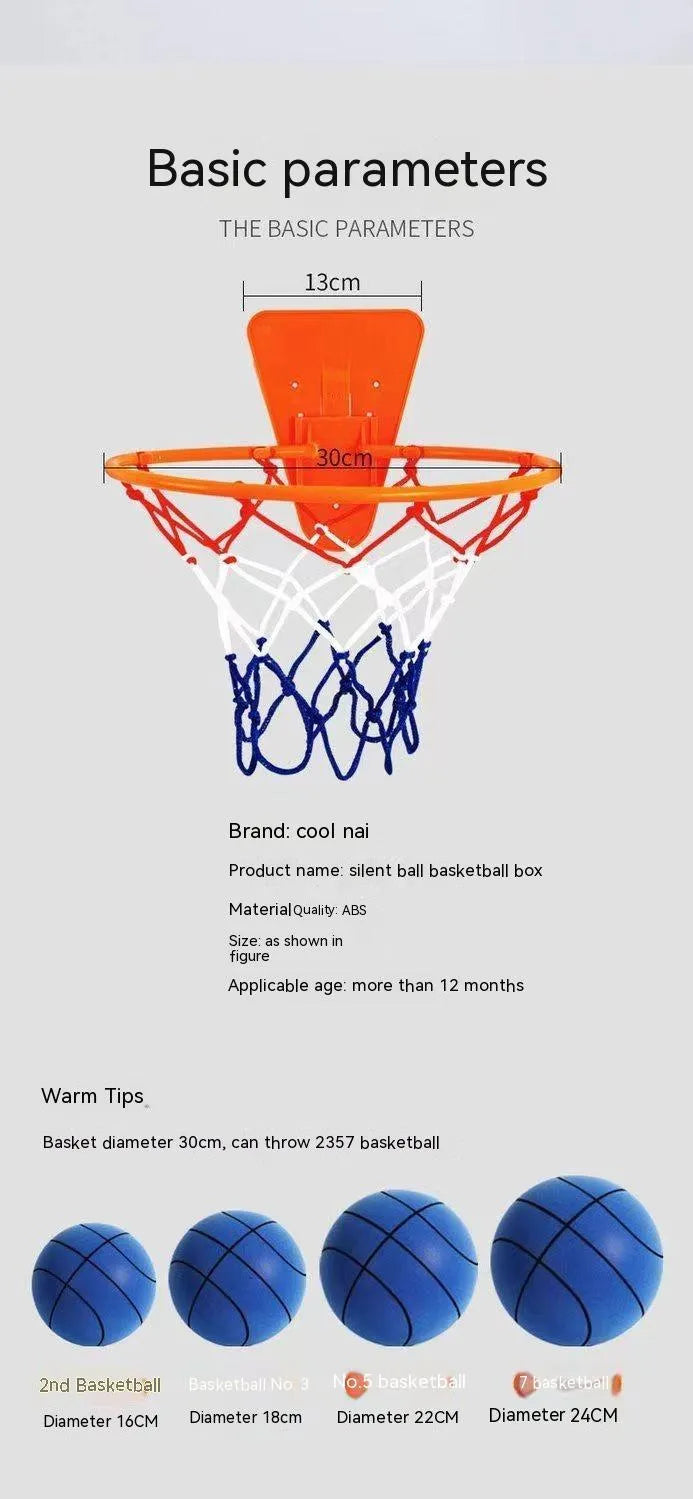 Silent foam basketball set in assorted colours with blue storage box