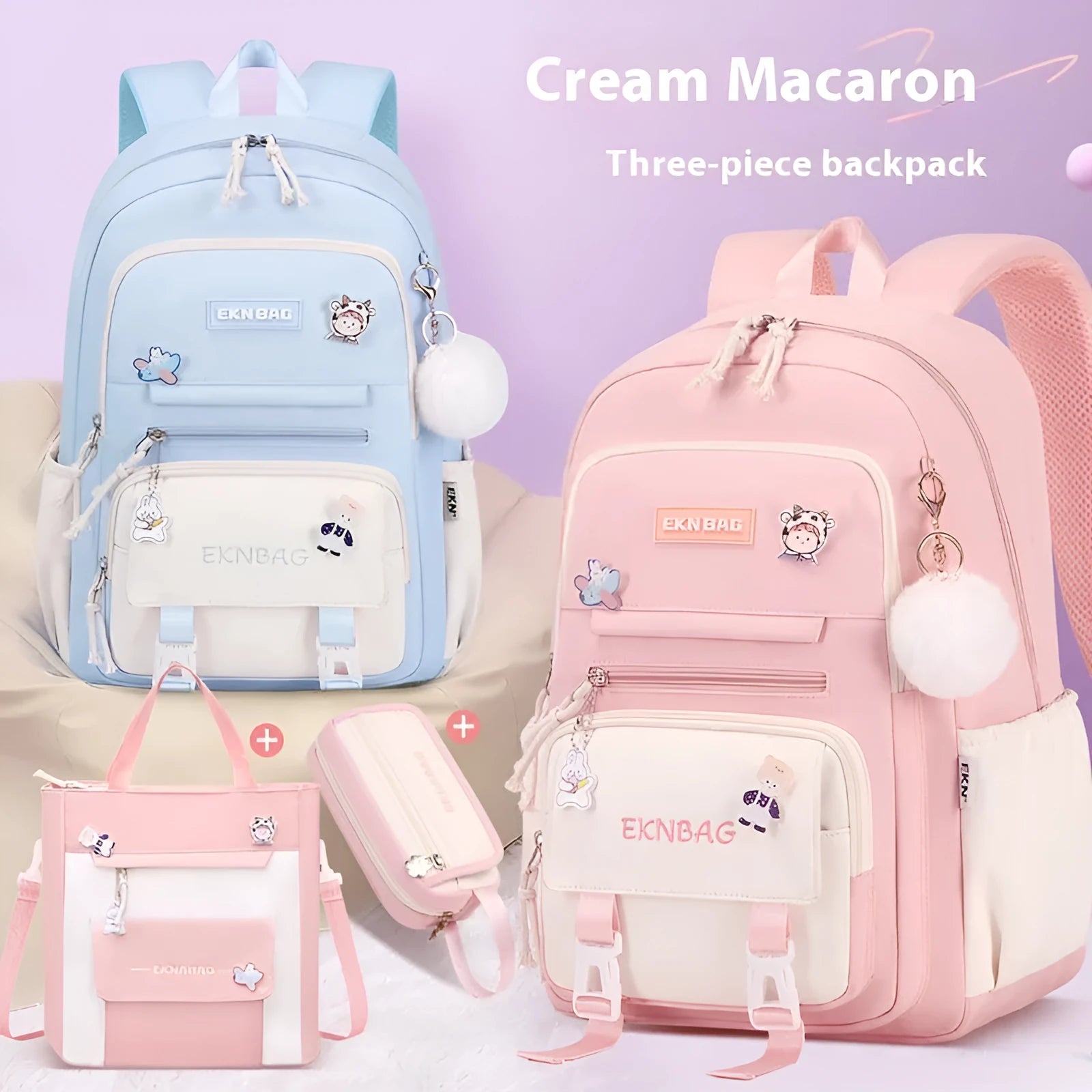 Girls waterproof Oxford cloth school backpack with curved straps and spine protection in solid colours for grade 5-6 students