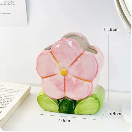 Ceramic flower pen holder storage box in floral patterns for desktop organisation