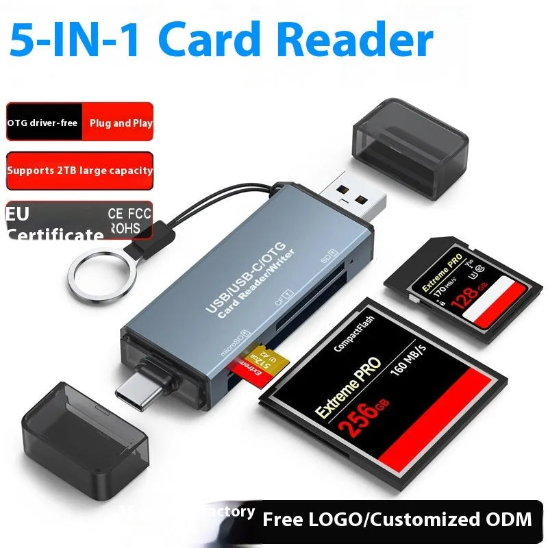 CF SD TF three-in-one memory card reader with aluminium alloy construction and USB interface