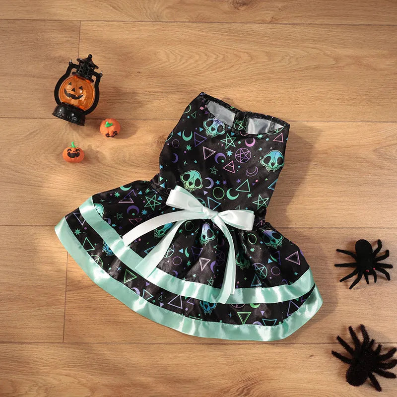 Halloween dog skirt with colourful pumpkin pattern, double-layer polyester construction