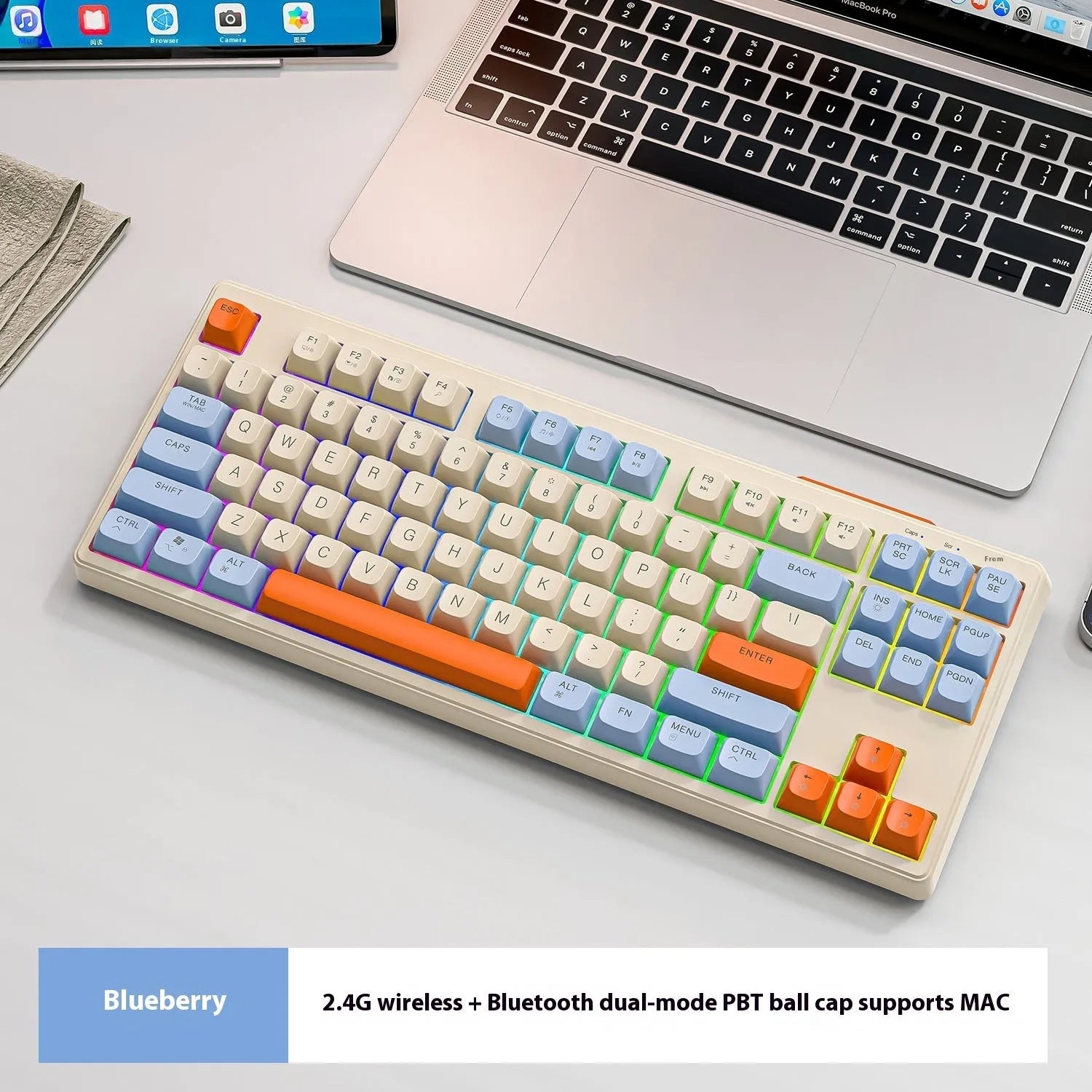 Free Wolf M87 wireless Bluetooth dual-mode keyboard in compact 38cm ABS plastic design