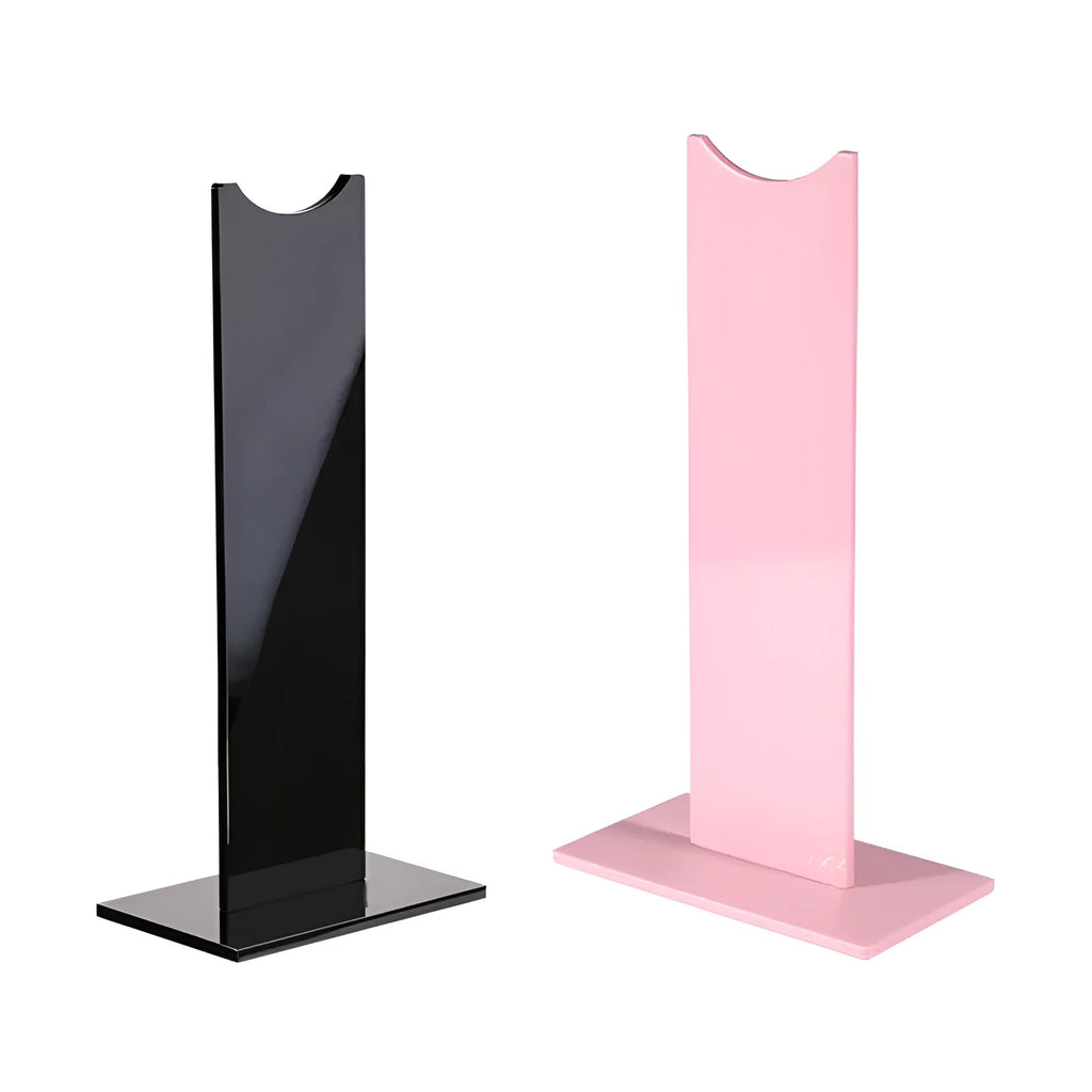 Pink and black detachable plastic headset bracket with silicone base, dimensions 14x7.5x25.5cm.