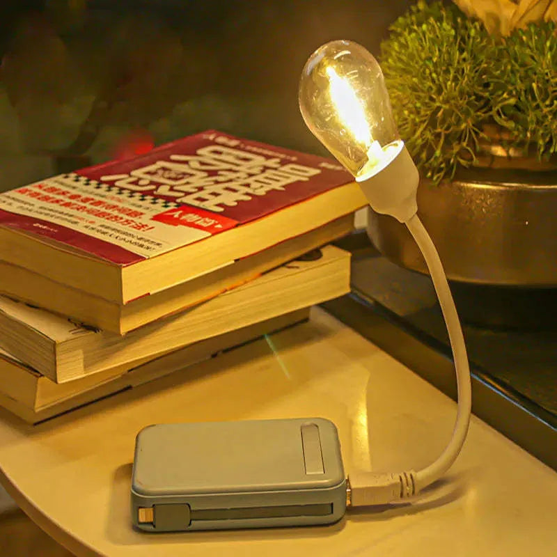 USB rechargeable folding tungsten night light with S14 bulb shape emitting warm 2700K light
