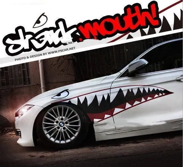 Shark design PVC body stickers for outdoor vehicle application in two size models