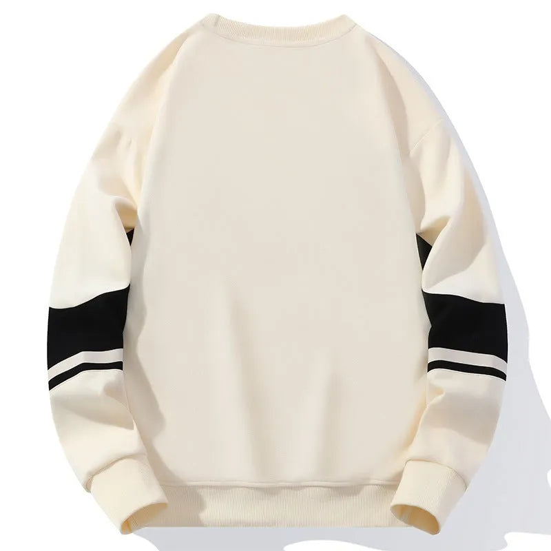 Men's fashion print crew neck sweatshirt in polyester fibre, black, beige, green, coffee colours, sizes M to 4XL