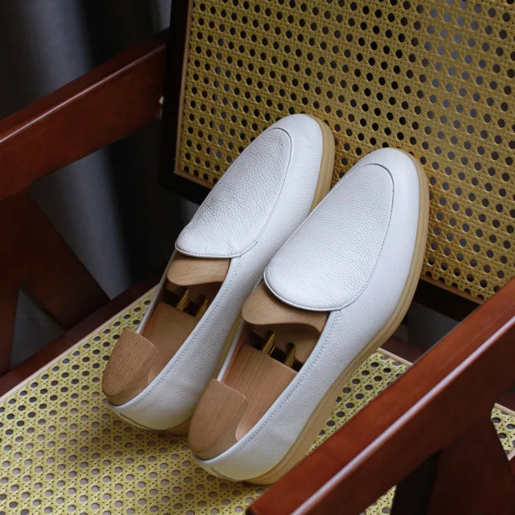 British handmade men's leather loafers in brown with a low tube ankle and TPR sole.