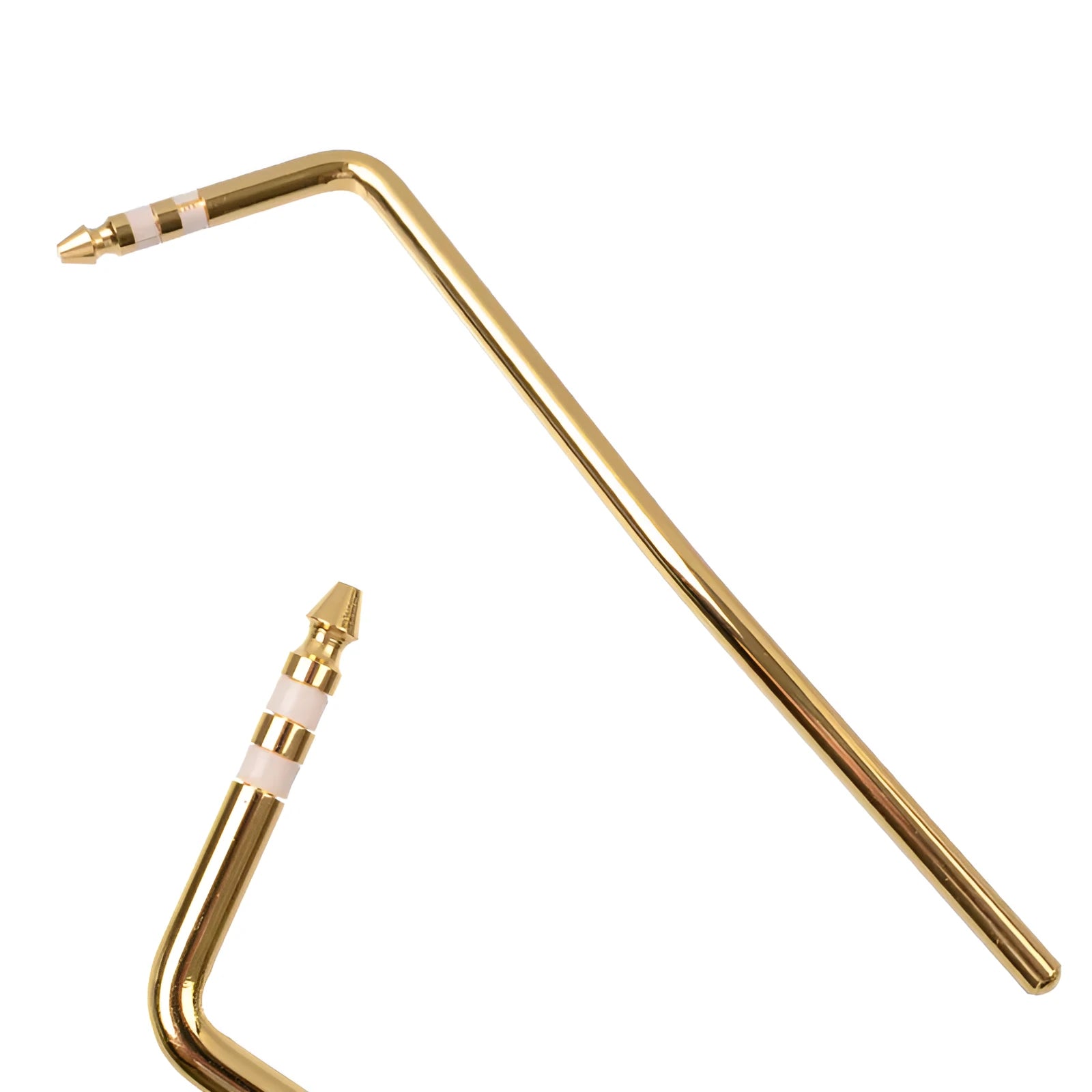 Metal guitar tremolo bar in black, blue, gold, and silver finishes.