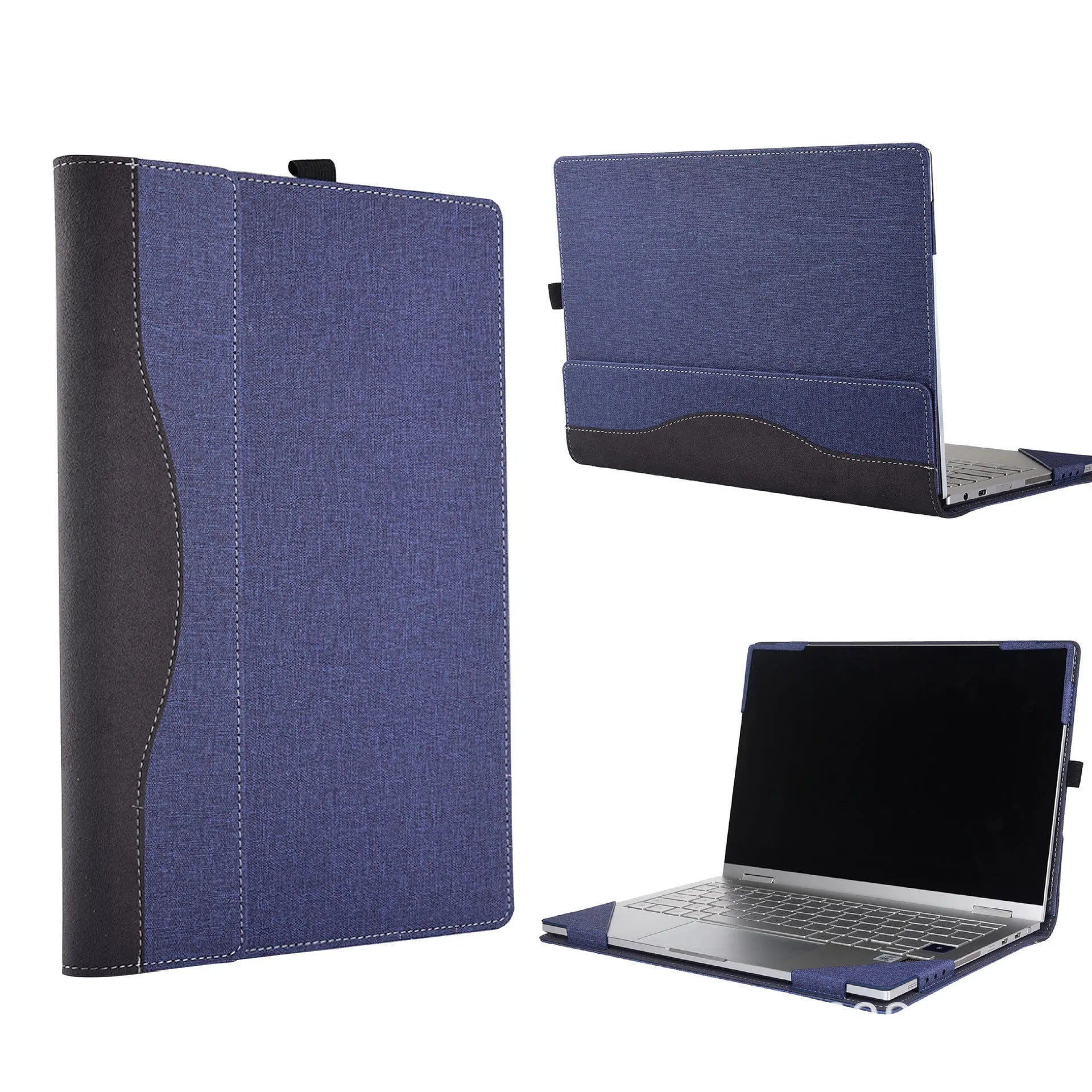 Black imitation leather Microsoft laptop protective sleeve with fabric detailing for 13.5 and 15 inch models