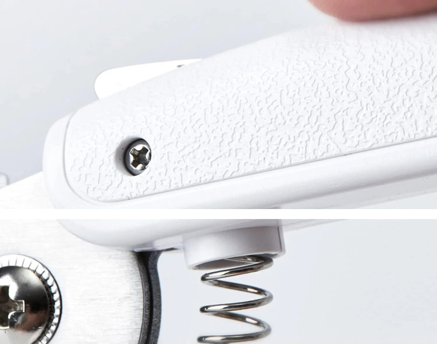 White pet nail clippers with LED light, transparent anti-splash baffle, and triangular steel blades for cats and dogs