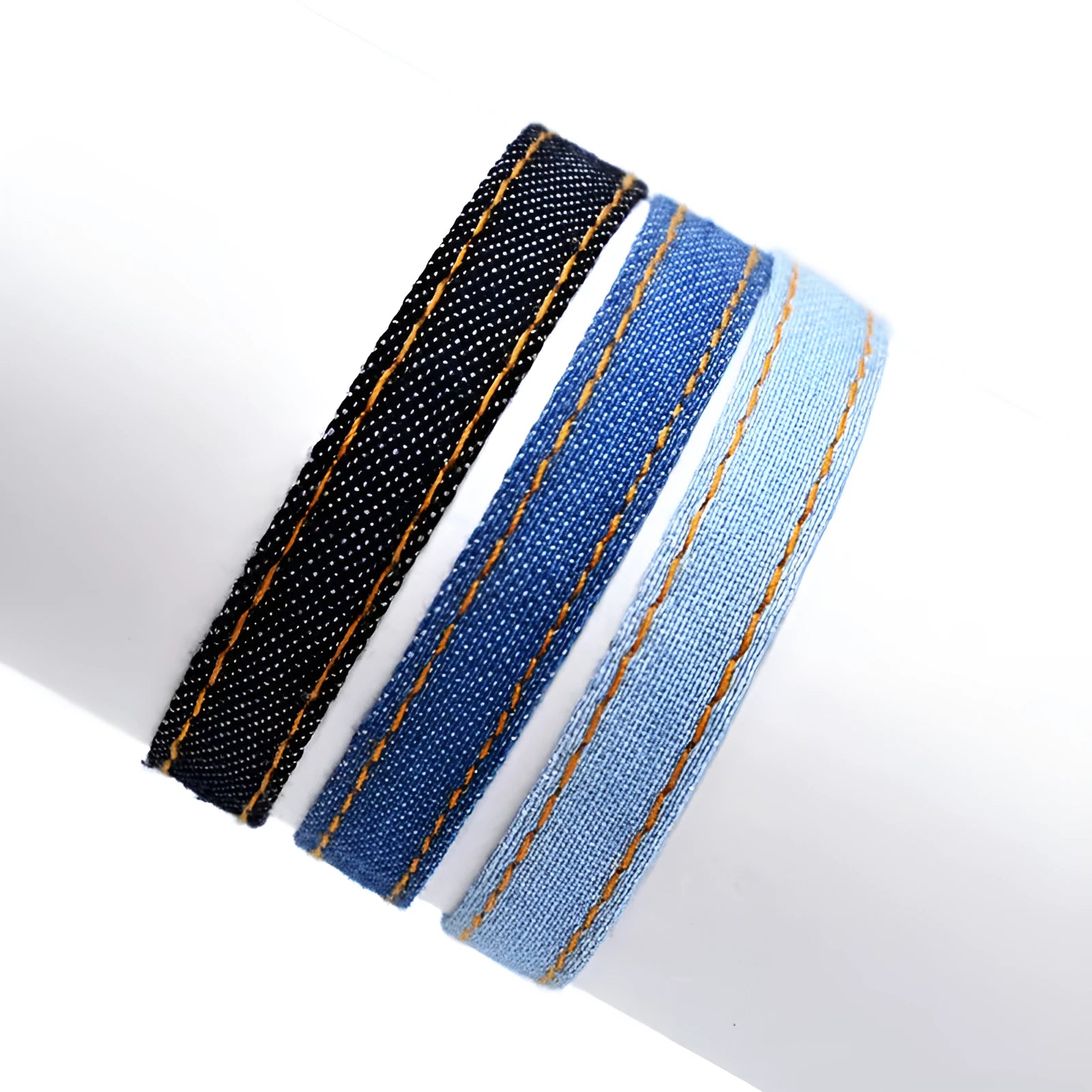 National style denim fabric bracelet carrying strap with mixed material construction for unisex travel and memorial use