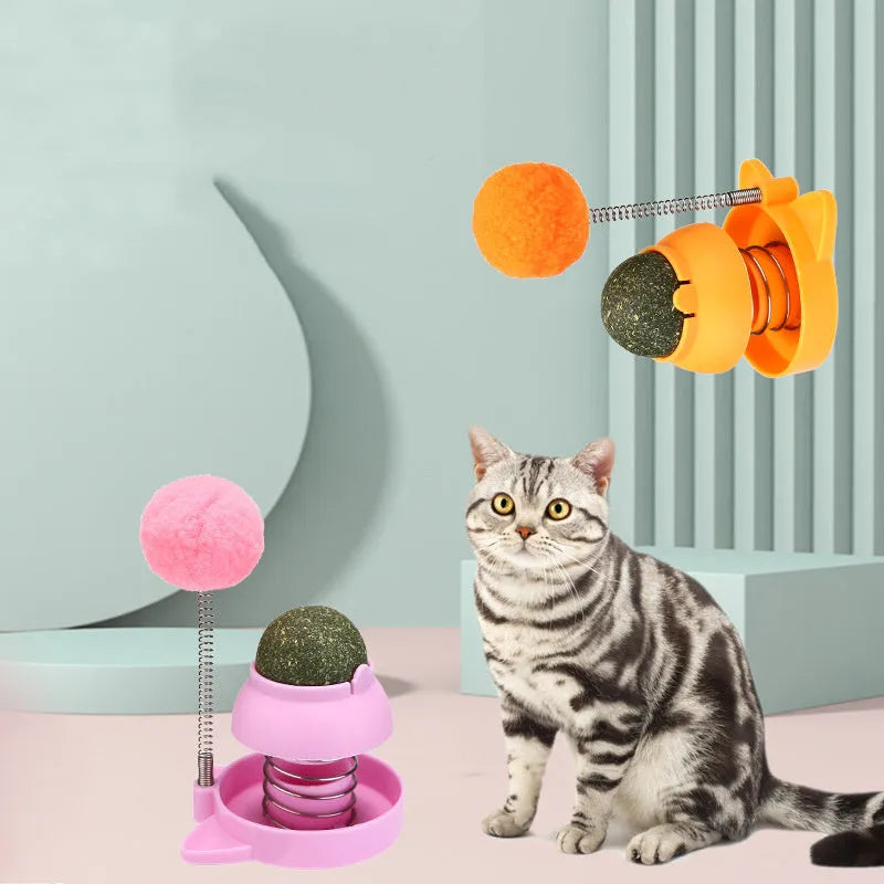 Lucky Cat mint ball grooming toy for cats in blue, orange or pink colours