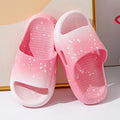 Gradient coloured children's PVC summer slippers with non-slip soles in blue, yellow, green, orange, pink, or black.