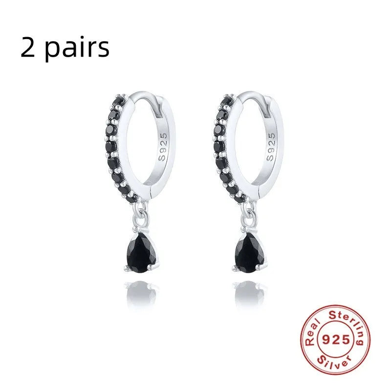 S925 sterling silver water drop earrings with geometric design and gemstone options