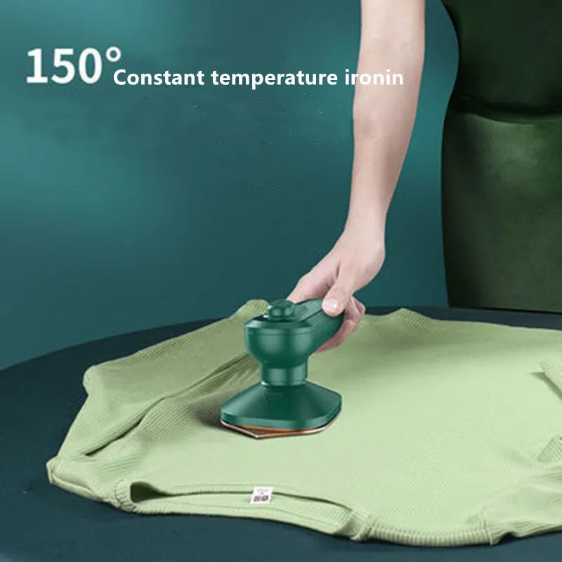 Dark green portable hanging ironing machine with ceramic panel and worldwide voltage adjustment
