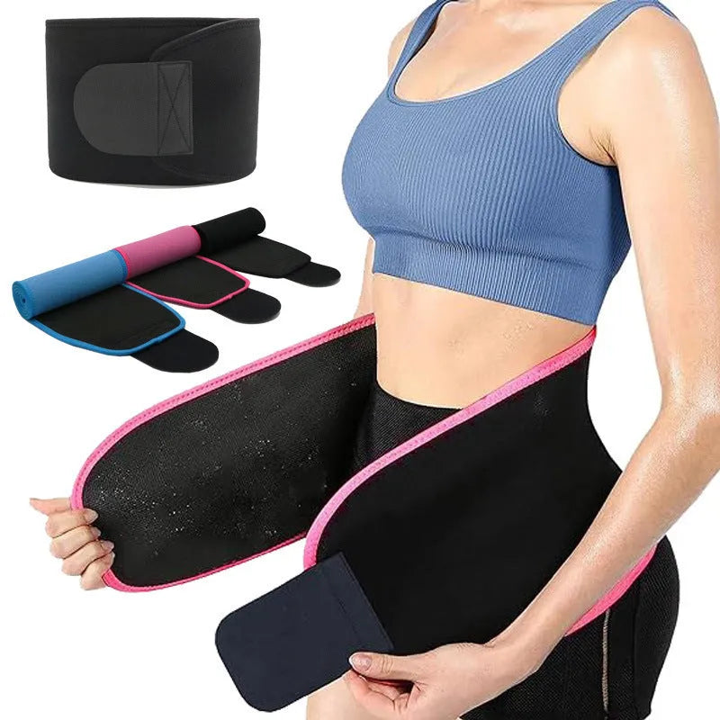 Adjustable neoprene lumbar support belt for fitness and running in black, blue, or pink.
