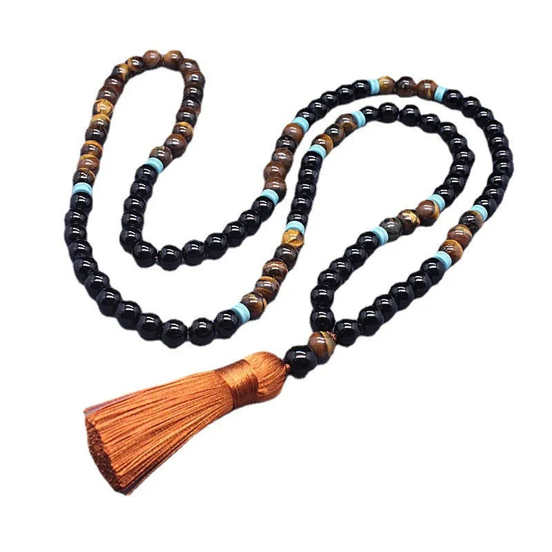 Black agate tigereye geometric stone bracelet and necklace jewellery set