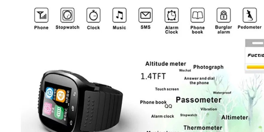 Compatible smart Bluetooth sports watch in black white and blue with waterproof design for iOS and Android