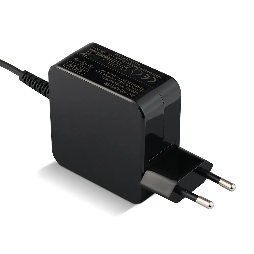 Black 45W laptop adapter with American plug and DC connector