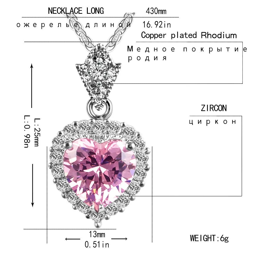 Micro-set zircon heart pendant necklace silver-tone white gold plated for women banquet jewellery