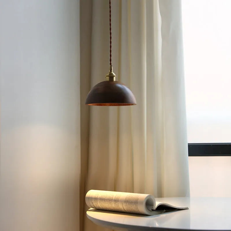 Black walnut single-head droplight chandelier with copper wood art construction