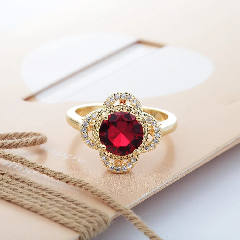 Electroplated copper ring with zircon accents in fruit-shaped design