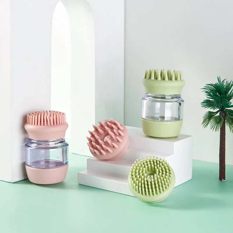 Green multifunctional silicone pet bath brush comb for cats and dogs with soft bristles