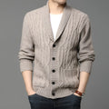 Korean style men's jacquard knitted jacket cardigan in chemical fibre blend for autumn winter wear