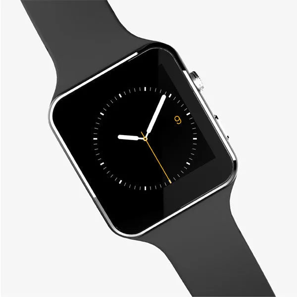 Black smart watch with a round 1.54-inch touchscreen on a silicone strap