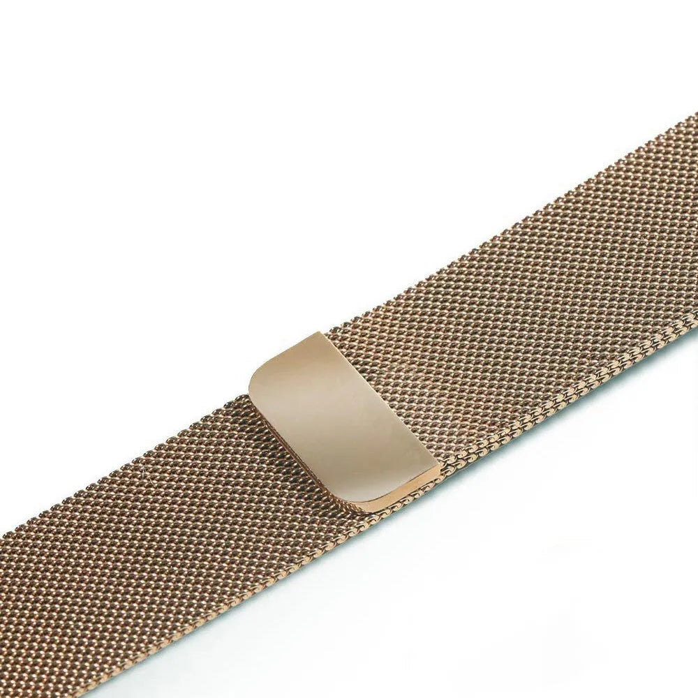 Stainless steel Apple Watch strap with buckle on a 42mm watch case in silver finish