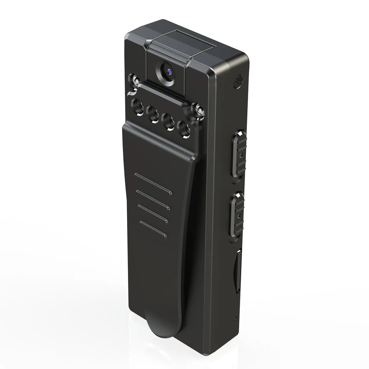 Black 1080p HD DV home camera with 90-degree rotation on a flat surface.