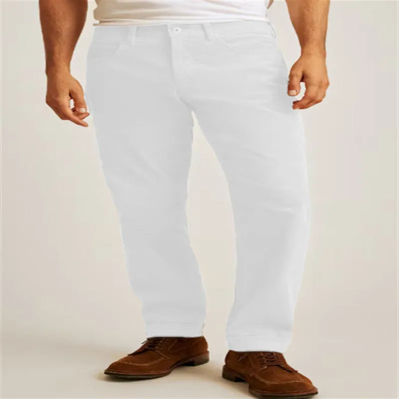 Corduroy loose casual straight leg trousers in solid colour with mid-waist design and zip fly