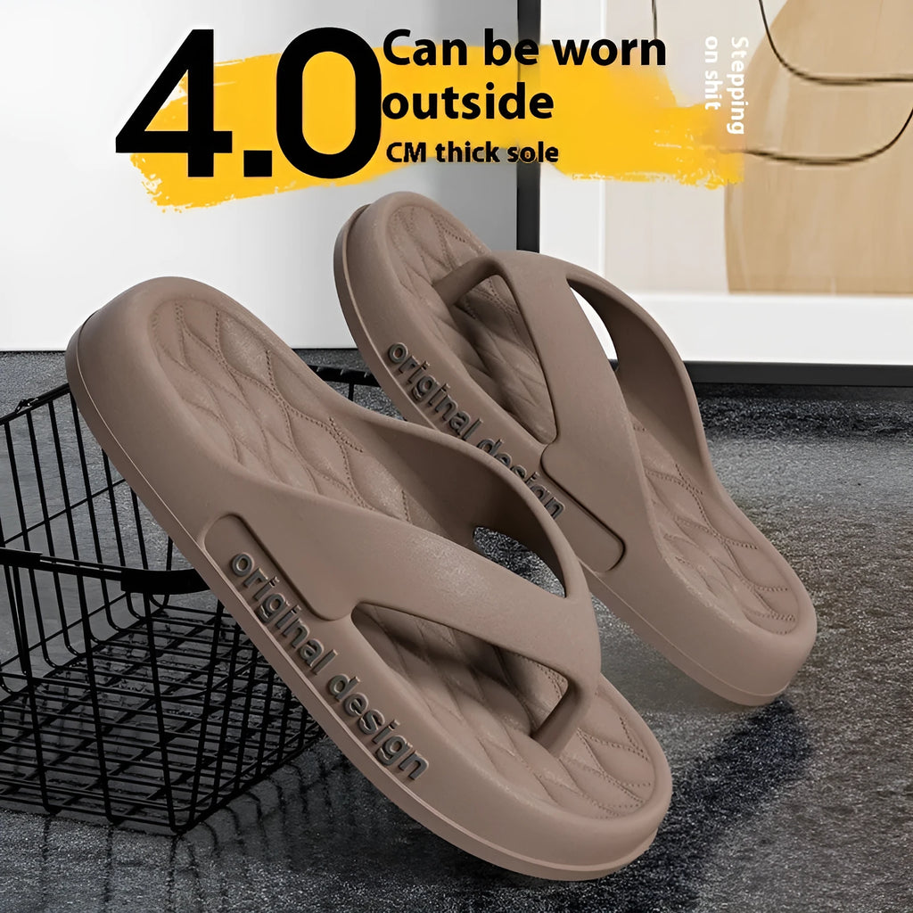 Men's EVA flip flop slippers in a selection of colours on a beach background