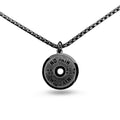 Stainless steel barbell disk pendant necklace on 60cm chain with geometric weightlifting design
