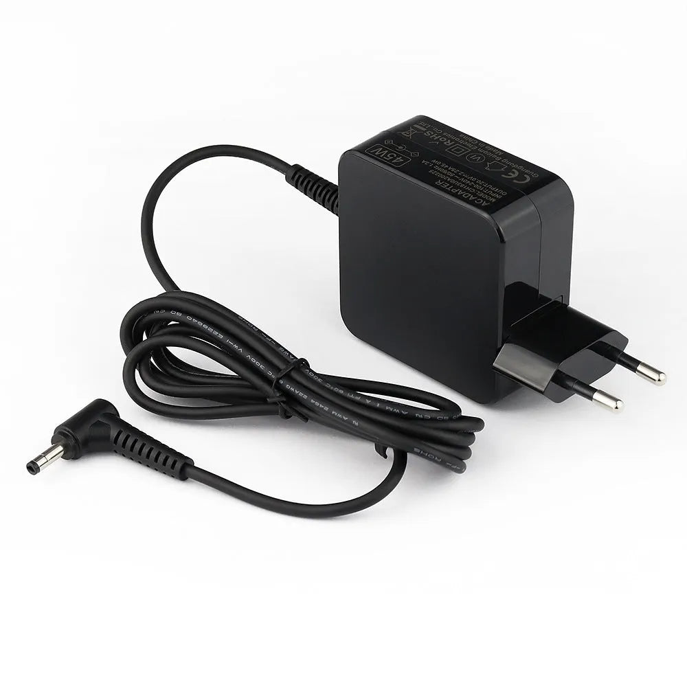 Black 45W laptop adapter with American plug and DC connector