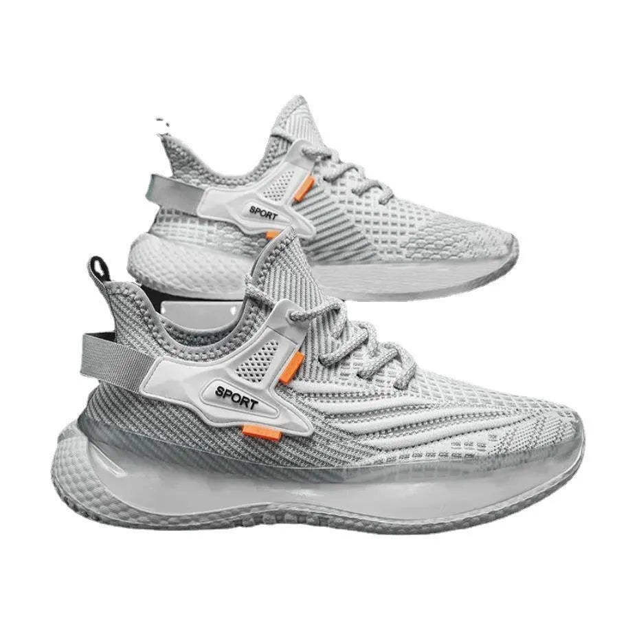 Men's white mesh platform sneakers with round toe and flat rubber sole