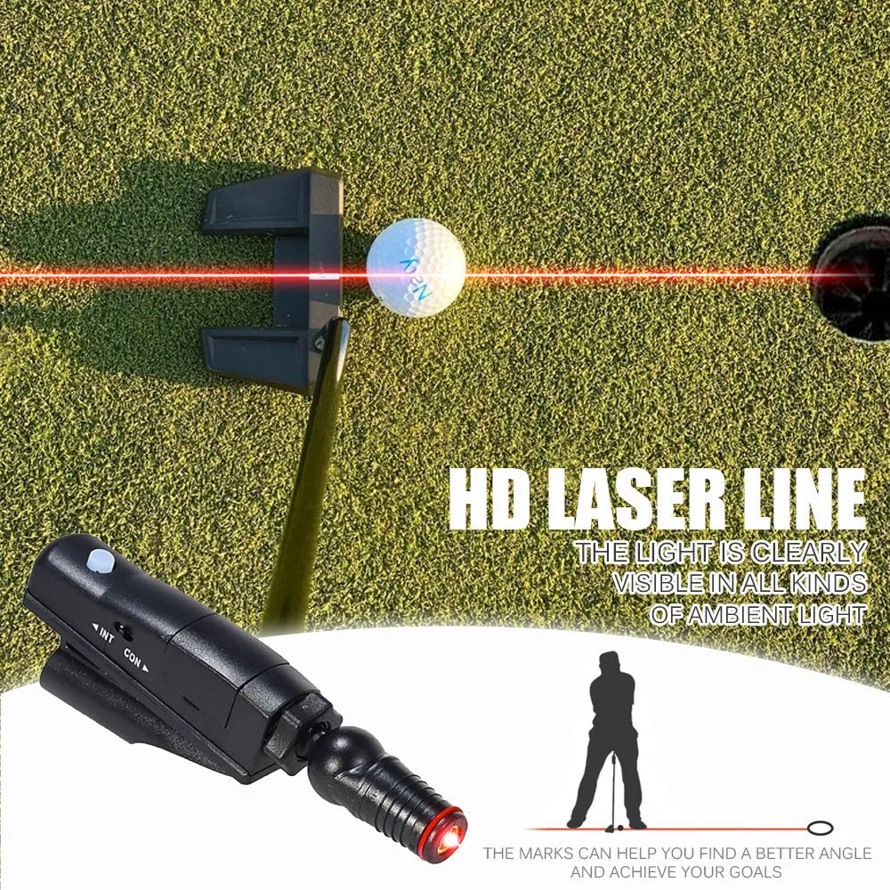 Black golf laser aiming instrument with push rod attachment for putting practice